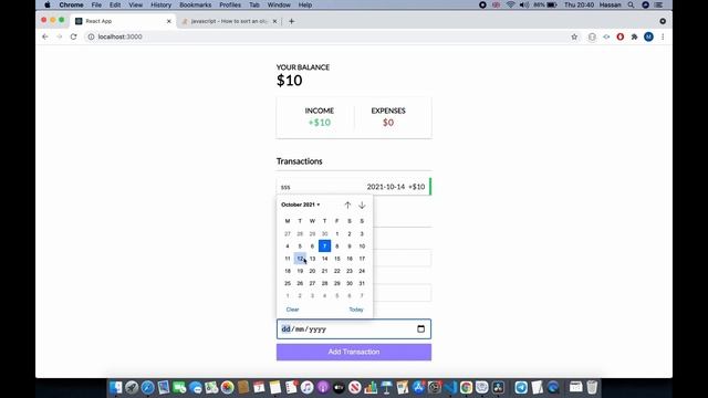React JS Redux Expense Tracker Tutorial - Adding a date to the transaction смотреть онлайн