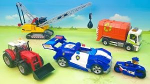 Полицейская машина Трактор Экскаватор Мусоровоз police tractor garbage tow truck Toys Vehicles..mp4