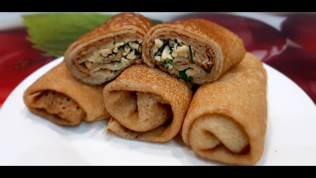 Тоненькие блинчики без яиц с вкусной начинкой. Бюджетный рецепт. смотреть онлайн