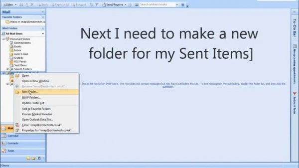 Setting up IMAP email and Sent Items Folder