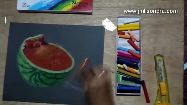 Still-Life with Watermelon oil pastel on sand paper painting by JM Lisondra смотреть онлайн