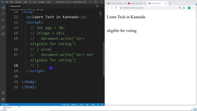 If || else || else if statements in JavaScript || if statement || JavaScript tutorial in Kannada смотреть онлайн