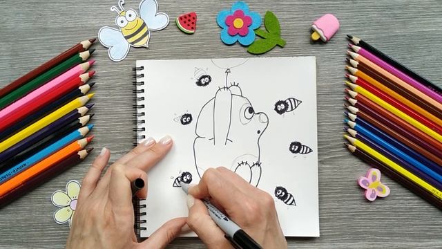 Как нарисовать Винни Пуха с шариком. Рисуем легко смотреть онлайн