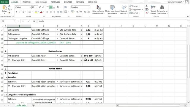 Ratio d'acier,béton et coffrages en Bâtiment. смотреть онлайн