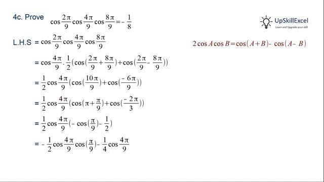 Prove cos 2π/9 cos 4π/9 cos 8π/9 = -1/8 Trigonometric equation смотреть онлайн