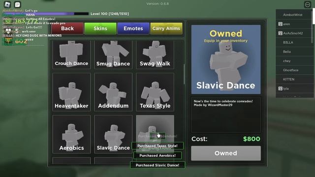 Getting All Emotes!! (Roblox Evade) смотреть онлайн