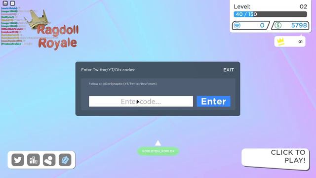 ROBLOX RAGDOLL ROYALE CODES смотреть онлайн