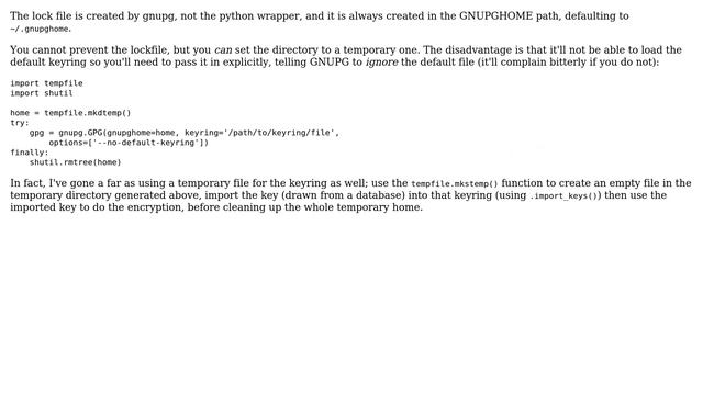 Change python-gnupg lock file location? (3 Solutions!!) смотреть онлайн
