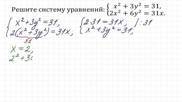 Решите систему уравнений ➜ X²+3y²=31, 2x²+6y²=31x