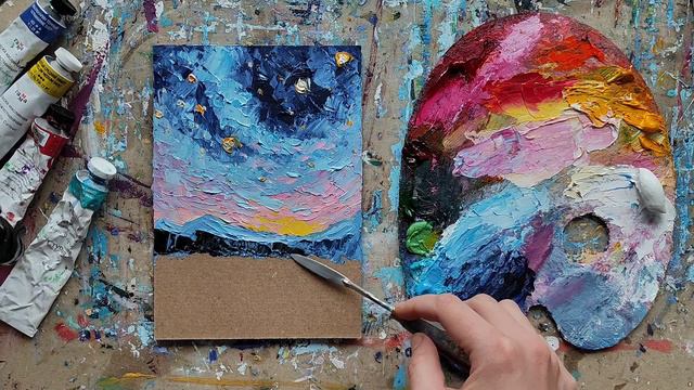 ЗВЁЗДНОЕ НЕБО  мастихином ИМПАСТО