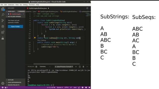 Sub Sequences and Sub Strings in java | a little coding | interview questions смотреть онлайн