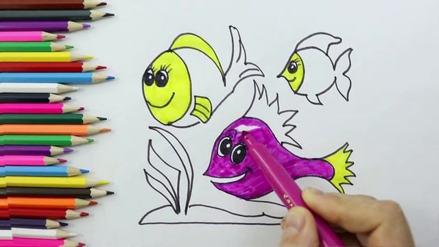 Раскраска для детей РЫБНАЯ СЕМЬЯ!Мультик раскраска!УЧЕНИЕ ЦВЕТА!Как нарисовать и разукрасить РЫБУ смотреть онлайн