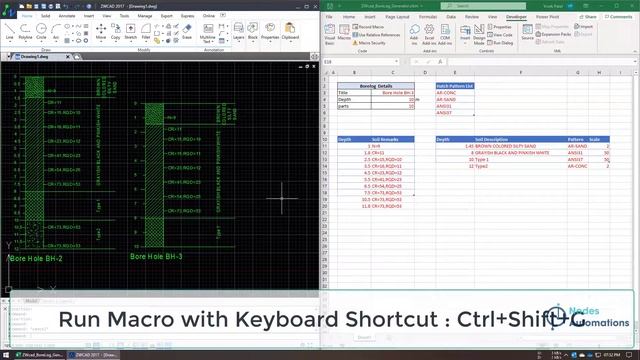ZWCAD Bore Log Drawing Generator using Excel VBA Macro смотреть онлайн