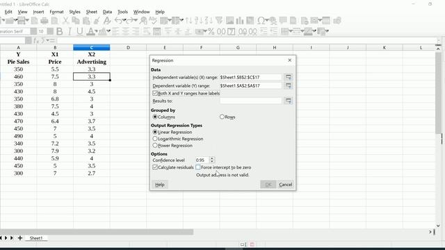 LibreOffice Calc - Multiple Regression