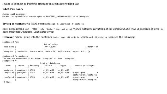 Databases: connecting to Postgres running inside docker container 'posgres' does not exist смотреть онлайн