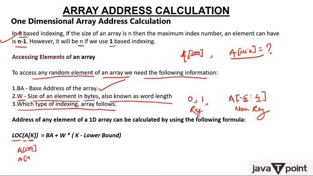 One Dimensional Array Address Calculation in Hindi l Data Structure l Javatpoint смотреть онлайн