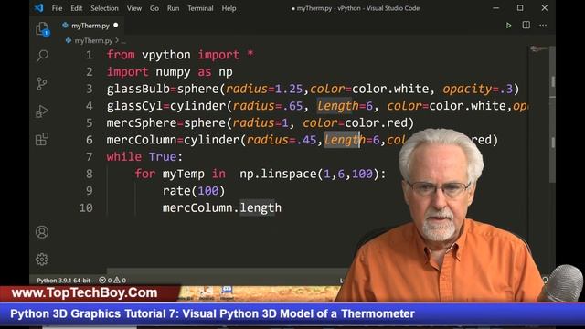 Python 3D Graphics Tutorial 7: Vpython Model of a Thermometer смотреть онлайн