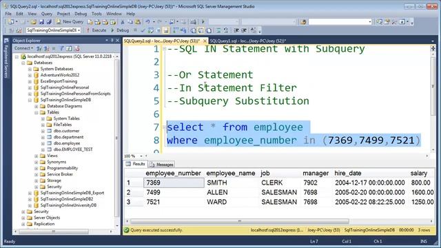How to use the SQL In Statement with Subquery - SQL Training Online - Quick Tips Ep40 смотреть онлайн