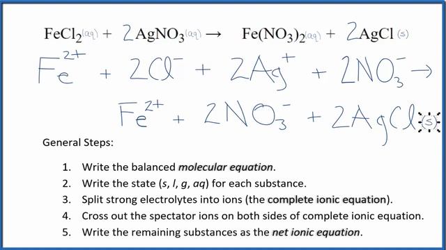 How to Write the Net Ionic Equation for FeCl2 + AgNO3 = Fe(NO3)2 + AgCl смотреть онлайн
