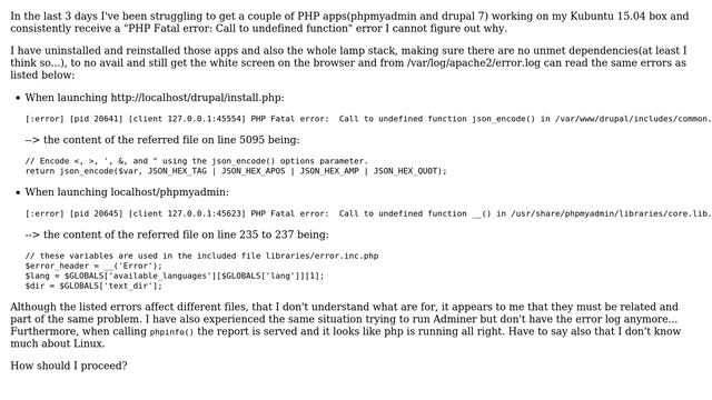 Ubuntu: "PHP Fatal error: Call to undefined function" triggered by different apps смотреть онлайн