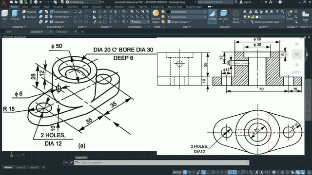 # AutoCAD 3D Practice Exercise - 12 for Bilginer's in Telugu || AutoCAD practice Diagram|3D commend смотреть онлайн