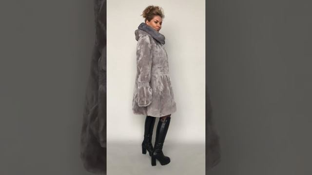 Шуба мутон новая за 11500 ₽ капюшон цв.Серый р.48-50 дл.90 см /11055/