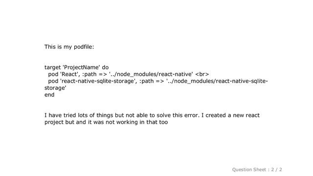 iOS : pod installation failed with react native 0.44 смотреть онлайн