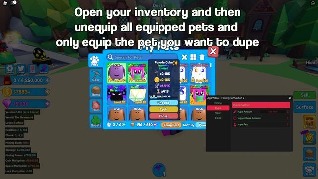Roblox Mining Simulator 2 Dupe and ForceHatch Script | WORKING hack 2022 смотреть онлайн