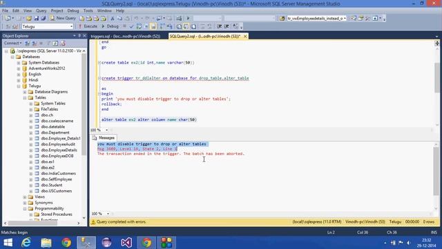 32.SQL Server Tutorial -Telugu(DDL Triggers and disabling triggers) смотреть онлайн
