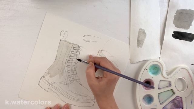 Рисуем ботинок с глянцевой фактурой. Урок рисования тушью. Рисуем ботинки Dr. Martens смотреть онлайн