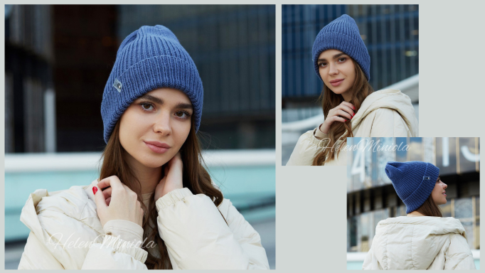 Женская осенняя шапка бини с отворотом из мериноса смотреть онлайн