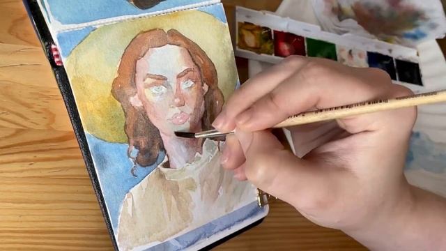 Процесс рисования акварелью за 30 рублей! | Маленький портрет в скетчбуке Paul Rubens смотреть онлайн