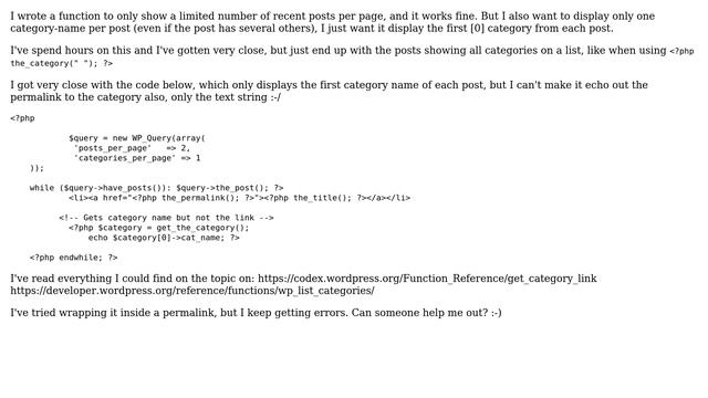 Wordpress: Only Show One Category Name Per Post