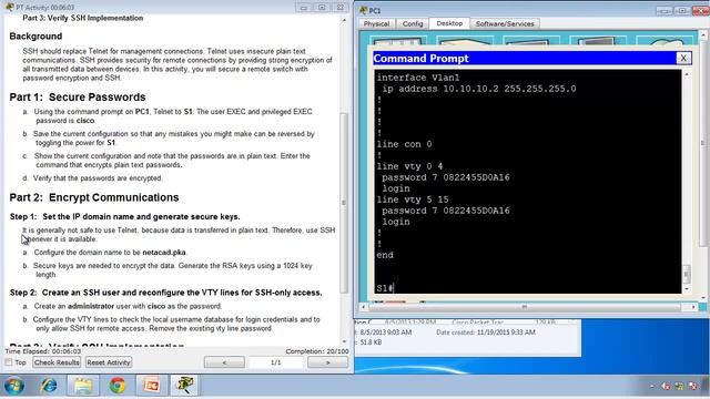 Packet Tracer 2.2.1.4 - Configuring SSH Instruction - CCNA 2 - Chapter 2 смотреть онлайн