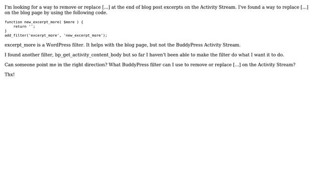 Wordpress: BuddyPress Activity Stream - Remove/Replace [...] from blog post excerpts смотреть онлайн