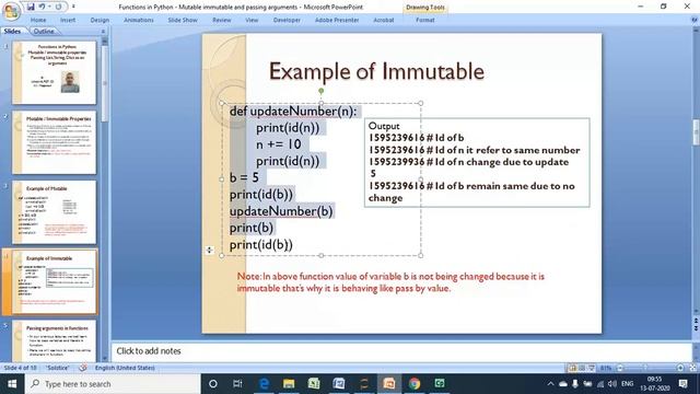 Mutable and immutable properties of Python object and Passing argument to function смотреть онлайн