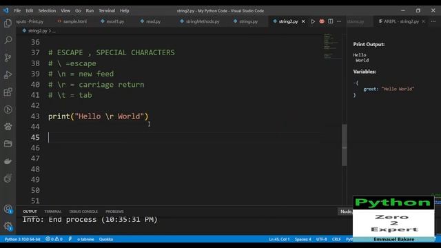 12 - Python String Escape characters смотреть онлайн