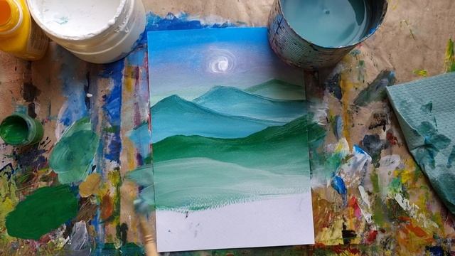 ДВЕ ОВЕЧКИ |Рисуем горный пейзаж гуашью просто✌ смотреть онлайн