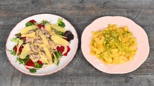 Татьятелле с креветками и цукини. Салат из куриной печени и свеклы