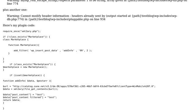Wordpress: mysql_real_escape_string() error using xml2ary in Wordpress plugin смотреть онлайн