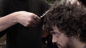 LONG CURLY HAIRCUT FOR MEN: men's haircut on dry hair