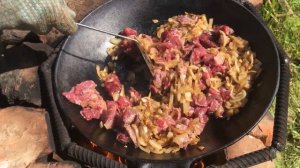 Ферганский плов из говядины на костре