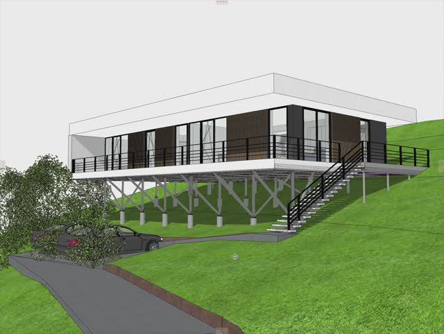 Проект дома 110м2 в стиле минимализм на крутом склоне