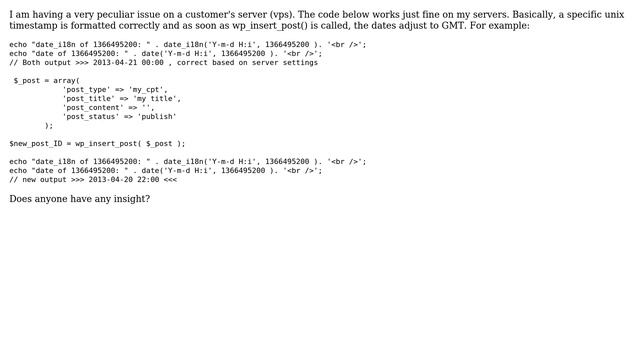 Wordpress: After wp_insert_post(), date_i18n() and date() outputs are adjusted to GMT смотреть онлайн