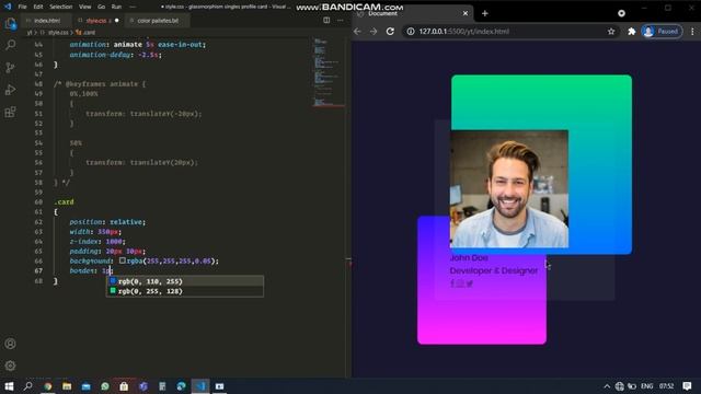 Glassmorphism profile card using html & css смотреть онлайн