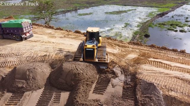 Part .7 Bulldozer Soil into water,To fill the foundation,Road construction By machine dozer SHANTUI смотреть онлайн