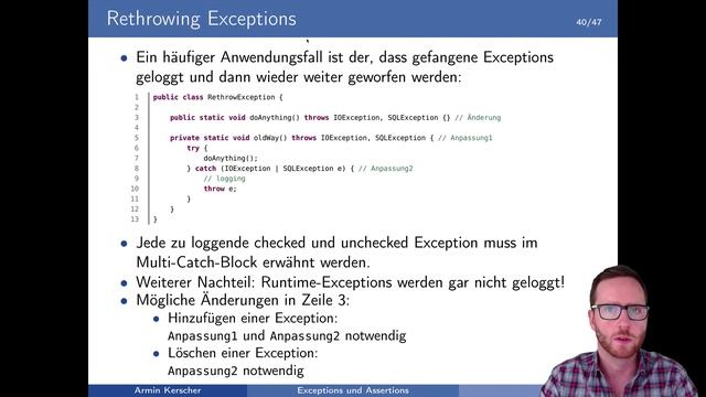 Java - Rethrowing Excepitons (Exceptions und Assertions - Teil 7/14) смотреть онлайн