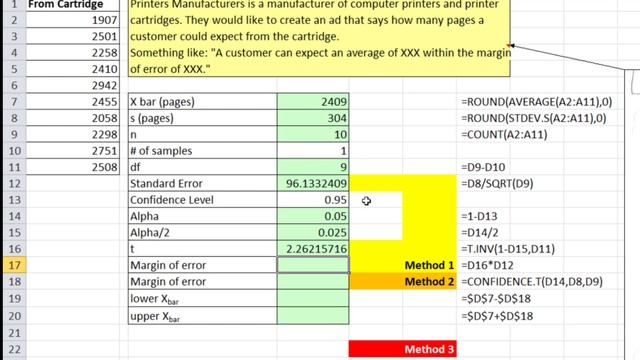 Excel Statistical Analysis 41: Confidence Interval for t Distribution, use when Sigma NOT Known смотреть онлайн