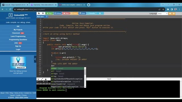 SORTING AN ARRAY USING SORT METHOD().#arrays #javaprogramming #java смотреть онлайн
