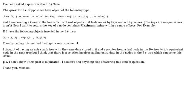 return a key of a node with maximum value within a range of keys in B+ tree смотреть онлайн